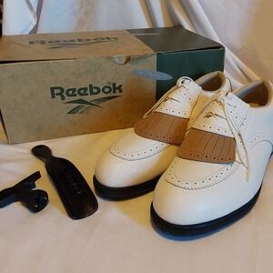 REEBOK Women's 8M White-Mushroom Golf Cleats Shoes-NEW Convertible Blucher